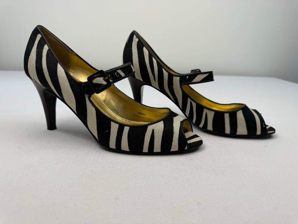 J.Crew Zebra Print Mary Jane Peep Toe 3.5” Heels Made in Italy Size 9